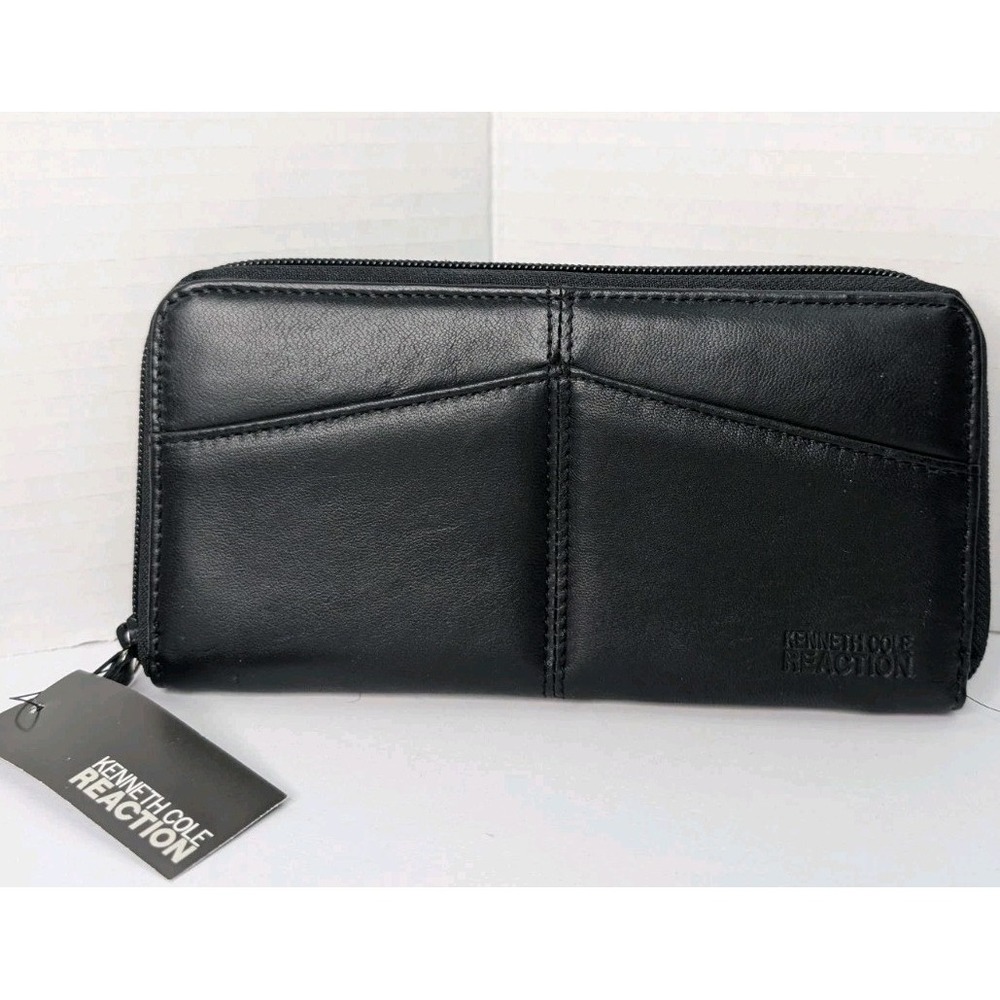 Kenneth Cole Reaction Leather‎ Zip-Around Wallet Organizer Black New